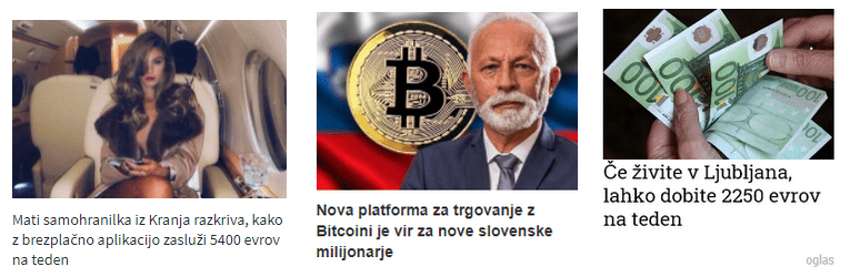 Na fotografiji primer lažnih oglasov v spletnih medijih (vir: varninainternetu.si)